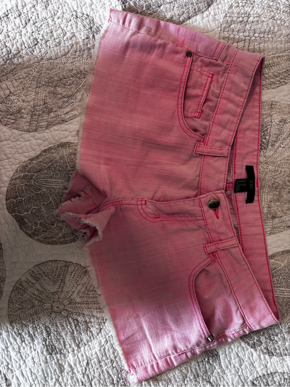 Forever 21 Light Pink Denim Shorts with Frayed Detail